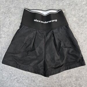 Alexander‎ Wang Black Logo Waistband Pleated Shorts Womens 0